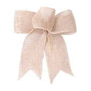 1 Pc Burlap Ribbon Wreath Bow Bow Burlap Ribbon with Natural Jute Rustic Fall Decor, Thanksgiving, Christmas Decoration, Winter, Farmhouse Country Decoration, Swag, Garland, 5.91x5.71 Inch, D