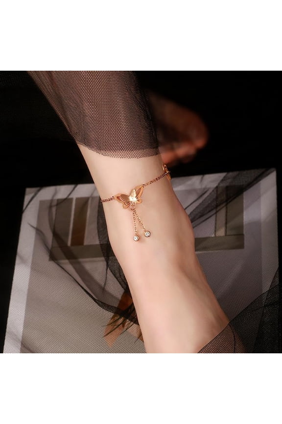 1 Pc Butterfly Charm Anklets 316L Surgical Stainless Steel Charm Anklets Dainty Layer Anklets Simple Chain Set Jewelry Gifts Multilayer Adjustable Ankles for Women Jewelry Gift 7-1/2 inch(190mm) Gold