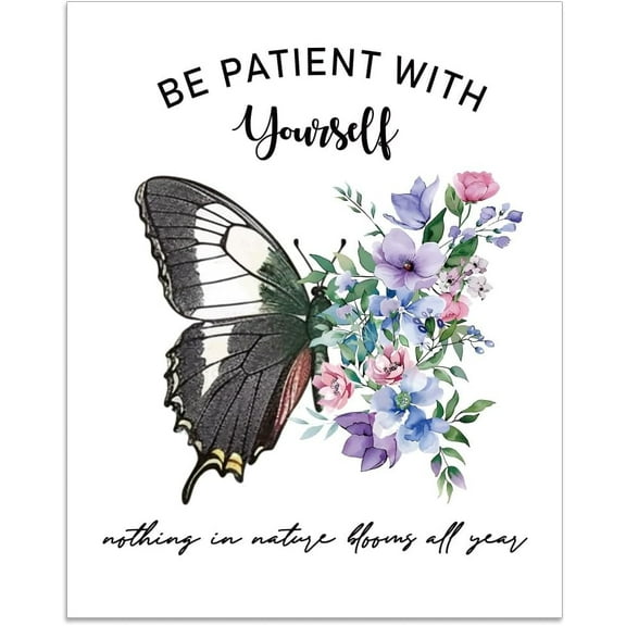 1 Pc Butterfly Flower Mental Health Posters Be Patient with Yourself Therapy Office Decor Unframed Counseling Office Must Haves for Treatroom Medical Office 8x10 inch(20.5x25.4cm)