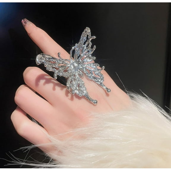 1 Pc Butterfly Ring Silver Rhinestone Butterfly Rings Promise Rings Trendy Elegant Unique Rings Engagement Ring Jewelry Gifts for Women Birthday Wedding Prom Valentine's Day Elegant Gifts