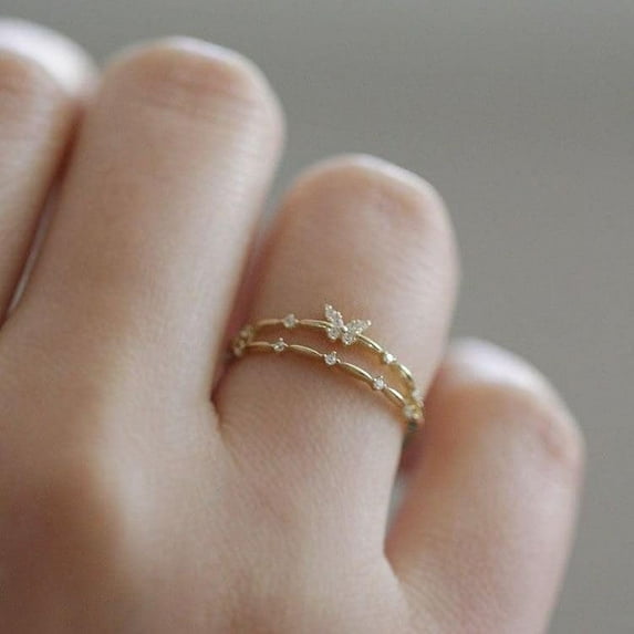 1 Pc Butterfly Ring djustable Thin Rings Butterfly Ring Promise Rings Trendy Elegant Unique Rings Engagement Ring Jewelry Gifts for Women Birthday Wedding Prom Valentine's Day Elegant Gifts Clear