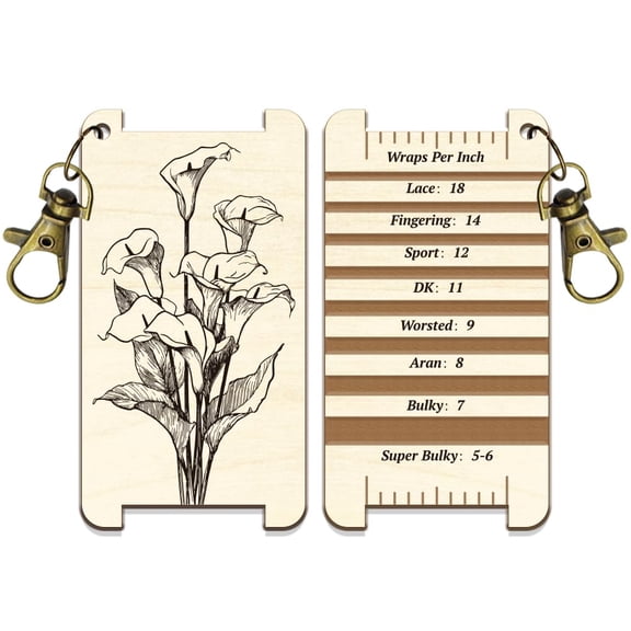 1 Pc Calla Lily Spinning Control Card Plant Yarn WPI Guide Gauge with Clasp Wood Yarn Wrap Guide Board with Diz for Spinners Yarn Measuring Tools Crochet Accessories Wood