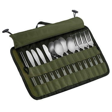 1 Pc Camping Tableware Bag for Camping And Overlanding Utensils Field Cooking Storage Roll Tableware Bag Outdoor Accessories (Green)