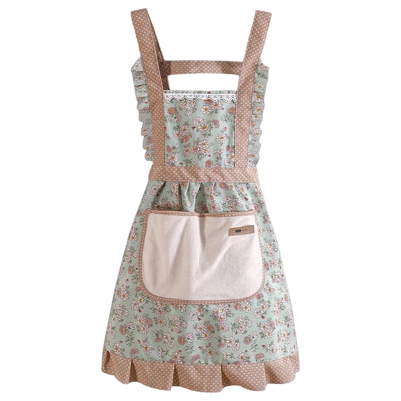 1 Pc Canvas Aprons,Aprons for Women with Pockets, Floral Kitchen Cooking Aprons,Waterproof Resistant Cotton Apron with Front Pocket for Kitchen,Cooking,Painting,Baking,Server,Barber(Green)