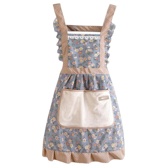 1 Pc Canvas Aprons,Aprons for Women with Pockets, Floral Kitchen Cooking Aprons,Waterproof Resistant Cotton Apron with Front Pocket for Kitchen,Cooking,Painting,Baking,Server,Barber(Blue)