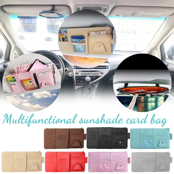1 Pc Car Visor Organizer — 5.9in x 12.2in, Leather Multi-function Storage Bag for Glasses, Cards & Documents()