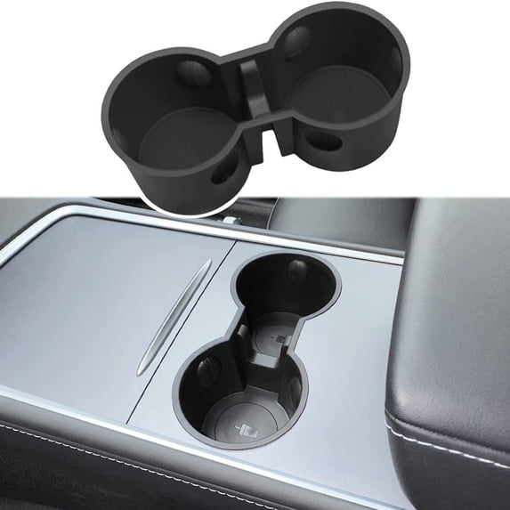1 Pc Car Water Cup Holder Accessories Water Proof Console Cup Holder Insert Double Hole Holder Black For Tesla Model 3 Model Y