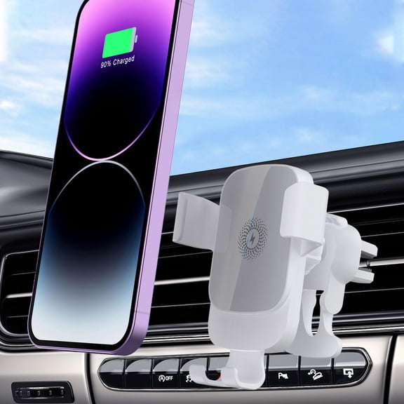 1 Pc Car Wireless Charger — 5.5in x 3.7in, 15W Fast Magnetic Mount with Auto Clamp & Rotation, Hands-Free for iPhone & Android Phones(White)