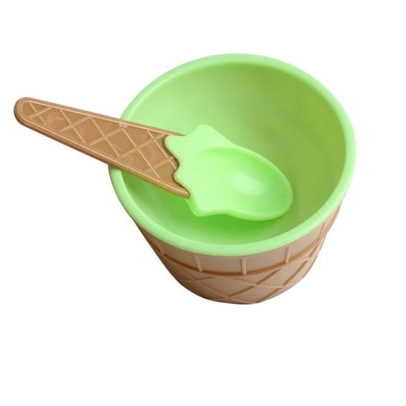 1 Pc Cartoon Candy Color Ice Sundae Cup with Spoon, Reusable Cute Ice Cream Bowl, Durable Plastic Dessert Bowl with Non-Fall Design for Ice Cream, Dessert, 3.86x2.44 Inch, Green
