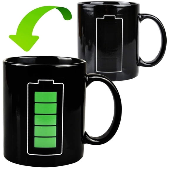1 Pc Changing Color Mugs, 330ml Heat Change Mug, Heat Changing Coffee Mug, Magic Color Changing Ceramic Cup, Thermal Heat Activated, Battery Style, Dad Birthday Gifts for Dad, 3.54x4.72 Inch, Black