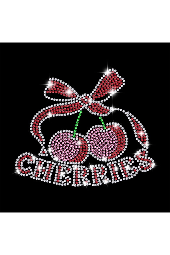 1 Pc Cherries Pattern Rhinestone Iron on Hotfix Transfer Decal Bling DIY Patch Clothing Repair Applique T-Shirt Vest Shoes Hat Jacket Decor