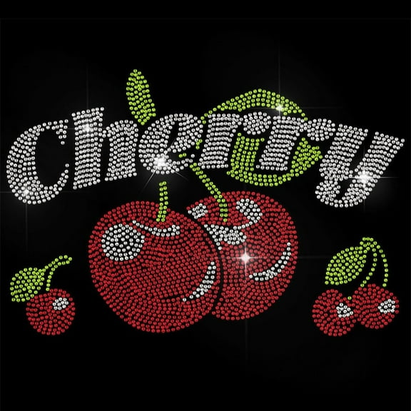 1 Pc Cherries Patterns Rhinestone Iron on Hotfix Bling Crystal Clothing Repair Applique Heat Transfer Decal Heat Transfer Patch for T-Shirt Clothing Pants Bags