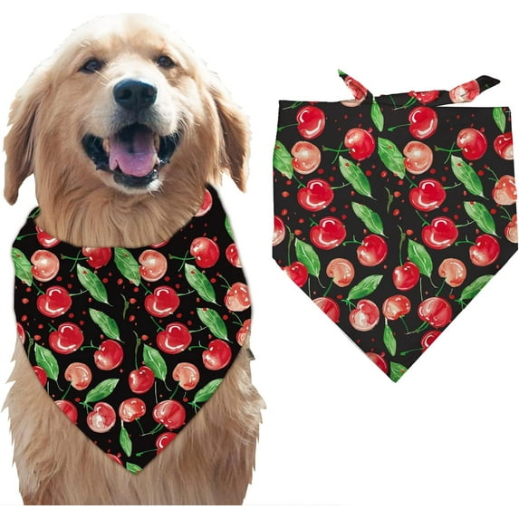 1 Pc Cherry Printed Dog Bandana Fruit Theme Pet Scarf Adjustable Colorful Bandana Washable Triangle Bibs Cotton Handkerchief Accessories DIY