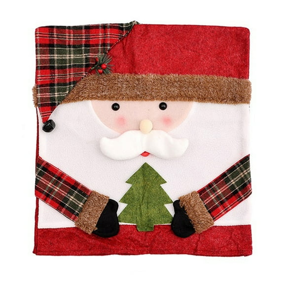1 Pc Christmas Chair Cover, Winter Chair Back Protector Santa Pattern, 21x19inch Washable Red White Cover for Home Decor
