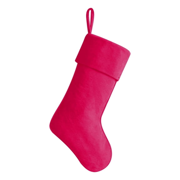 1 Pc Hot Pink Velvet Christmas Stocking Soft Faux Fur Fireplace Xmas Stocking Christmas Tree Ornament Velvet Xmas Hanging Stocking for New Year Holiday Decor, 14.17"x9.44"x7.87", Hot Pink