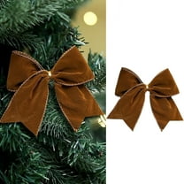 1 Pc Christmas Velvet Bows 6 Inch Rustic Wreath Gift Bows Vintage Xmas Velvet Ribbon Bow Ornaments for Christmas Farmhouse Tree Garland DIY Craft Wrapping Decorative( Brown)