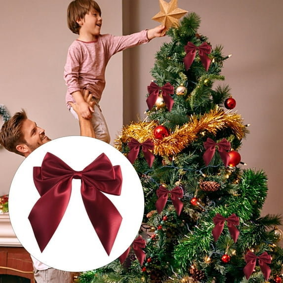 1 Pc Christmas Velvet Bows, Wide Decorative Christmas Bows for Wreath Garland Christmas Tree Decor, Indoor Outdoor Holiday Decorations, 4.13x5.11 Inch, Red