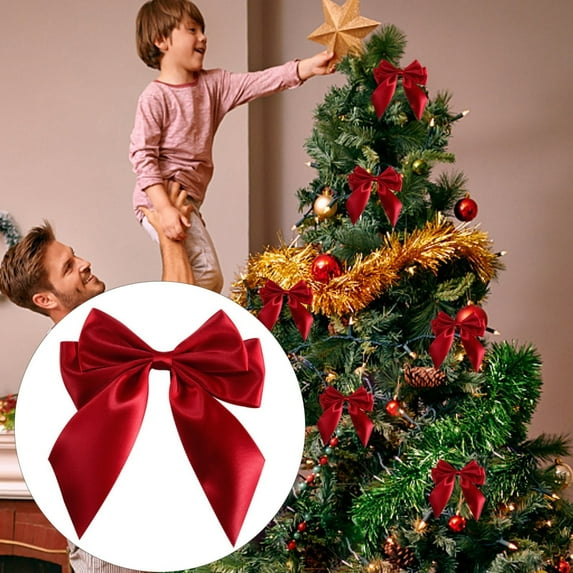 1 Pc Christmas Velvet Bows, Wide Decorative Christmas Bows for Wreath Garland Christmas Tree Decor, Indoor Outdoor Holiday Decorations, 4.13x5.11 Inch, Wine Red