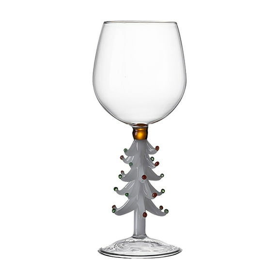 1 Pc Christmas Wine Glasses with Stem, Gray Christmas Tree Wine Glasses Stem Design Glassware for Parties & Holiday Gifts, 2.75x8.46 Inch, Clear