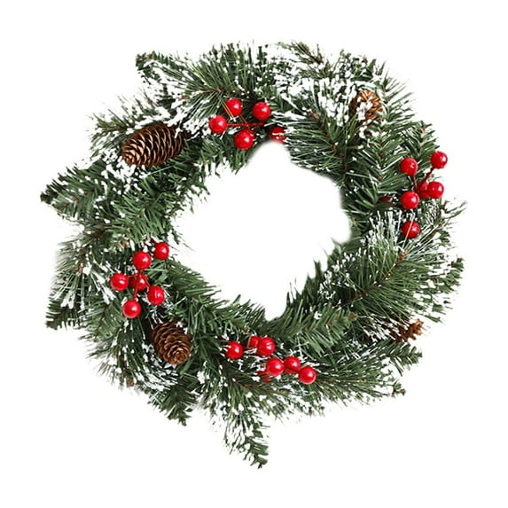 1 Pc Christmas Wreath Christmas Wreaths for Front Door with Bow, Christmas Door Wreath with Balls Berries & Pine Cones, Christmas Wreath for Door Home Wall Outdoor Decor, 13.8 Inch