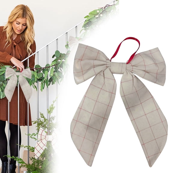1 Pc Classic Red and White Checkered Christmas Bow Decorative Knot Suitable for Tree Tops Wreaths Wrappings Mantelpieces And Festive Homes, 15.5 Inch, White