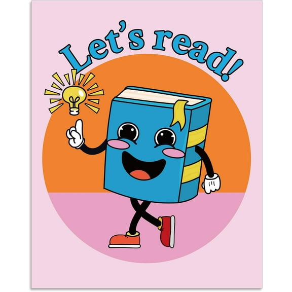 1 Pc Classroom Decorations Reading Poster 10x8inch(25.5x20.5cm) Cute Book Cartoon Character Educational Prints Unframed Let's Read Library Read Sign Paper