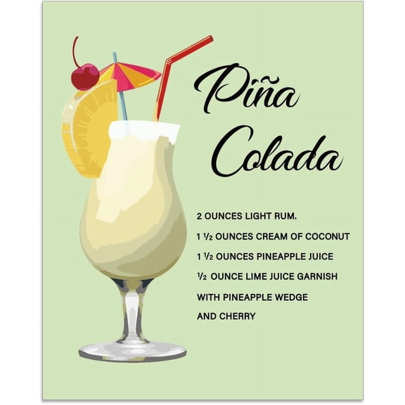 1 Pc Cocktail Wall Art Prints Unframed Cocktail Paper Picture with Pina Colada Words Making Methods Wine Print Poster for Wine Lovers Men Kitchen Bar Party Decor 8x10inch for DIY