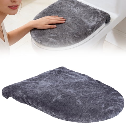 1 Pc Plush Toilet Lid Cover for Bathroom Comfortable Soft Plush Toilet Lid Cover Fits Most Round Elongated and Oblong Lids Easy Installation & Cleaning, 18.11x19.68 Inch, Dark Gray