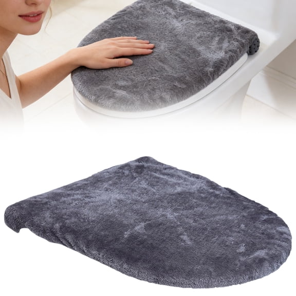 1 Pc Plush Toilet Lid Cover for Bathroom Comfortable Soft Plush Toilet Lid Cover Fits Most Round Elongated and Oblong Lids Easy Installation & Cleaning, 18.11x19.68 Inch, Dark Gray