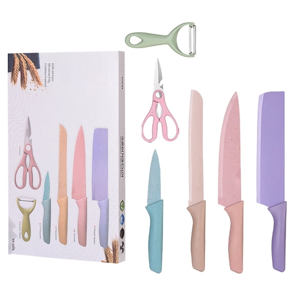 1 Pc Colorful Kitchen Knife Set 6 PCS, Colored Knives Set with Non-Stick Coating, Chef Boxed Knives Set for Cooking, Camping, Travel, Picnic, BBQ and RV, 2.95x3.74x8.66 Inch, Multicolor