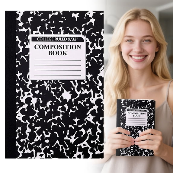 1 Pc Composition Notebook, Wide Ruled Composition Book, Marble Composition Notebooks for Note Taking, 30 Sheets/60 Pages, Hard Cover, Sewn Binding, Classroom Must Haves, Office Supplies, Black