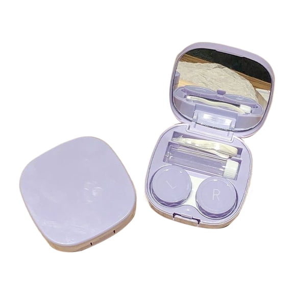 1 Pc Contact Lens Case with Cleaner Washer, Travel Size Cute Colored Contact Lenses Applicator Removal Tool Kit with Mirror Solution Bottle for Daily Outdoor, 2.75x0.98 Inch, Purple