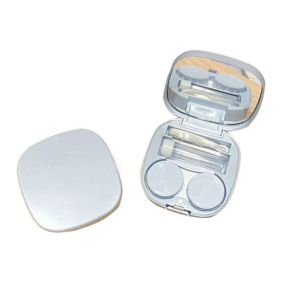 1 Pc Contact Lens Case Kit with Mirror Contact Lens Case with Cleaner Washer, Travel Size Cute Colored Contact Lenses Applicator Removal Tool Kit with Mirror Solution Bottle, 2.75"x2.75"x0.98", Blue
