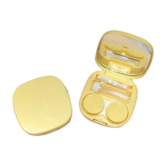 1 Pc Contact Lens Case, Portable Cute Eye Contacts Colored Lenses Applicator Remover Tool Kit with Mirror Solution Bottle for Travel Daily Outdoor, 2.75x2.75x0.98 Inch, Yellow