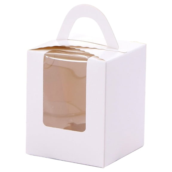 1 Pc Cupcake Boxes, Individual Disposable White Single Box with Window, Cupcakes Containers Gift Boxes with Inserts Handle for Wedding Candy Boxes, 3.62x3.62x4.33 inch