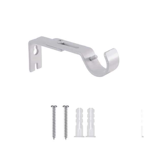 1 Pc Curtain Rod Support Brackets Gold Adjustable Curtain Rod Hangers for 1 Inch Diameter General Hardware Holders Wall Bracket Hanger Hooks with Screws, 3.62-4.6 Inch, White
