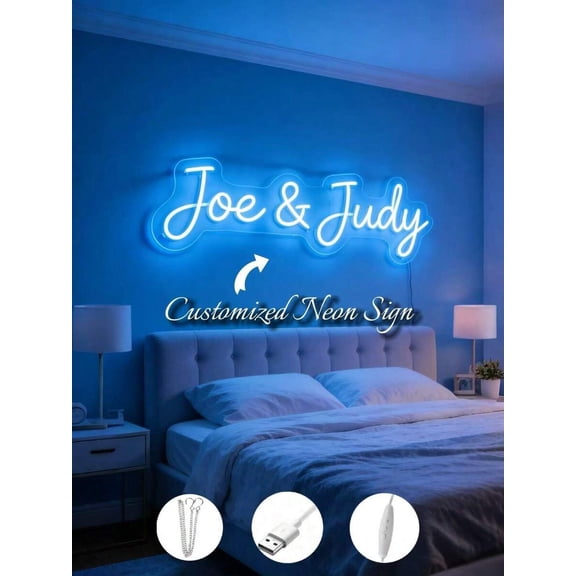 1 Pc Custom Neon Signs For Decor, Personalized Name Or Phrase LED Light, USB Powered With Dimmable Function Wall Sign In INS Style, Minimal Chic Look Romantic Light For Halloween, Thanksgiving,