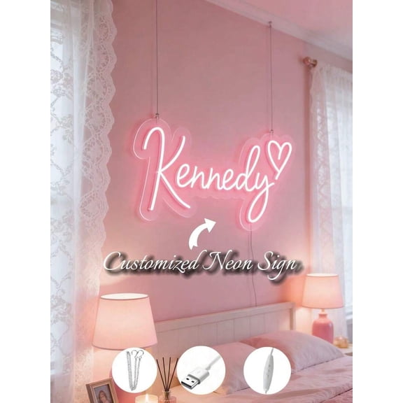 1 Pc Custom Neon Signs For Decor, Personalized Name Or Phrase LED Light, USB Powered With Dimmable Function Wall Sign In INS Style, Minimal Chic Look Romantic Light For Halloween, Thanksgiving,