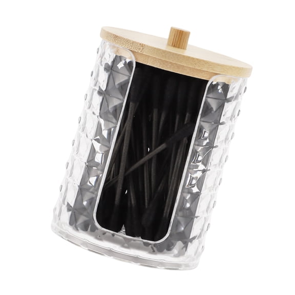 1 Pc Cylindrical Cover Acrylic Bamboo Wood Cotton Swab Jar Clear Wood Color