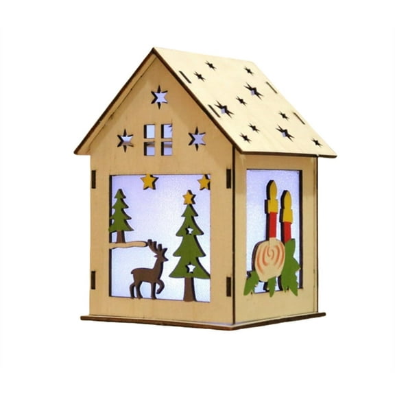 1 Pc DIY Assemble House,Wooden Led Christmas House,Wood Village Houses Xmas Figurines Decoration,Mini LED Light Ornament Figurines,Christmas Decorations for Winter Holiday Party