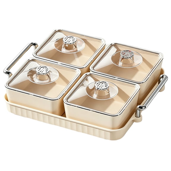 1 Pc Divided Serving Tray with Lid and Handle, 4 Compartment Snackle Box Divided Snack Platter Snack Serving Tray Clear Removable Serving Tray for Dried Fruits Candy Nuts, 10.04"x7.87"x2.83", White