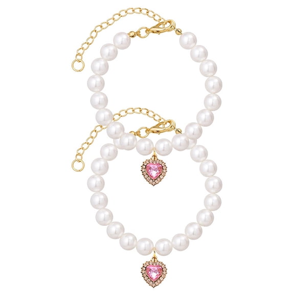 1 Pc Dog Pearl Necklace Collar Pearl Dog Collar with Pink Rhinestone Heart Charm Dog Collar for Small Dogs Small Cat Collar Pet Jewelry for Puppy Kitten