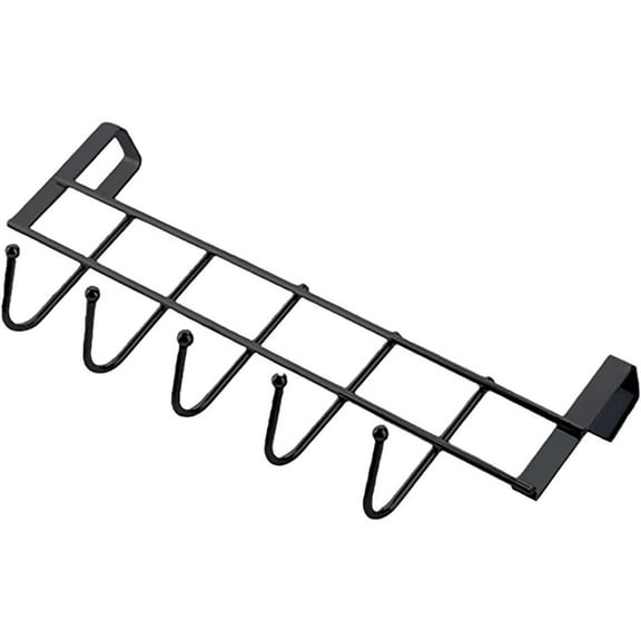 1 Pc Over The Door Hook Rack Sturdy Over The Door 5 Hook Hanger Over The Door Rack with Hooks, Hangers for Towels Coats Clothes Robes Ties Hats, Bathroom Closet Space Saver Organizer, Black