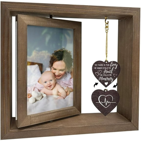 1 Pc Double Sided Rotating Picture Frame for Mom from Son He Calls Me Mommy Wood Photo Frame with Heart Charms Memorial Gift for Birthday Mother's Day Fits 4x6inch(10x15cm) in Photo for diy