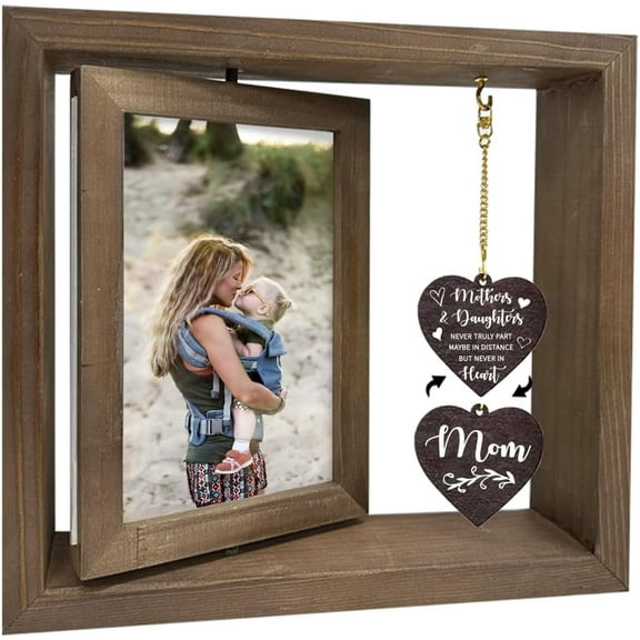 1 Pc Double Sided Rotating Picture Frame for Mom from Daughter Never Turely Part Wood Photo Frame with Heart Charms Memorial Gift