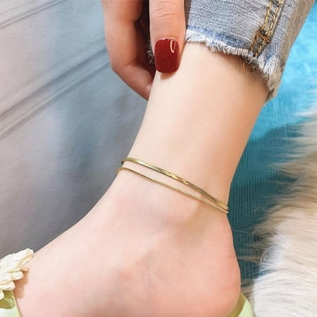 1 Pc Double Strand Anklets 316L Surgical Stainless Steel Anklets Dainty Layer Anklets Simple Chain Set Jewelry Gifts Multilayer Adjustable Ankles