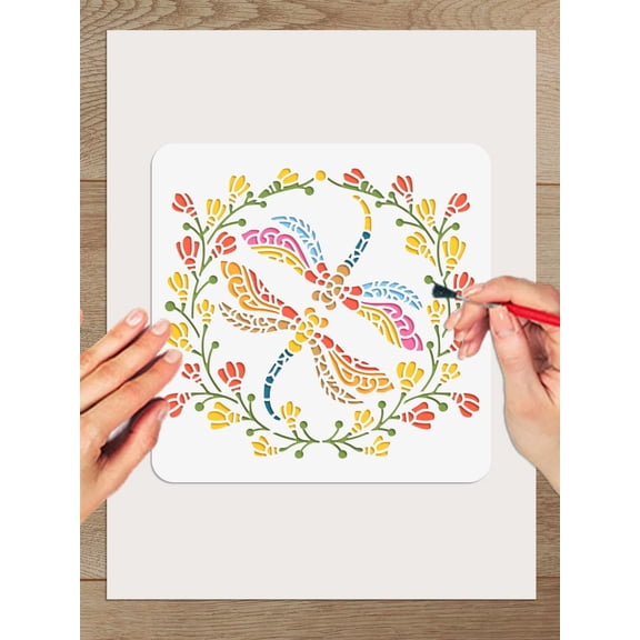 1 Pc Dragonfly Wreath Stencil PET Hollow Out Drawing Painting Stencils for DIY handcrafting
