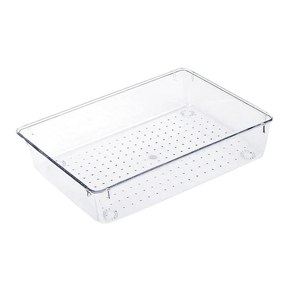 1 Pc Drawer Organizer - Plastic Storage Bins, Acrylic Organizers with Non-Slip Pads Clear Desk Storage Tray for Makeup, Jewelries, Kitchen Utensils, Bathroom and Office, 9.02x5.98x2.09 Inch, Clear