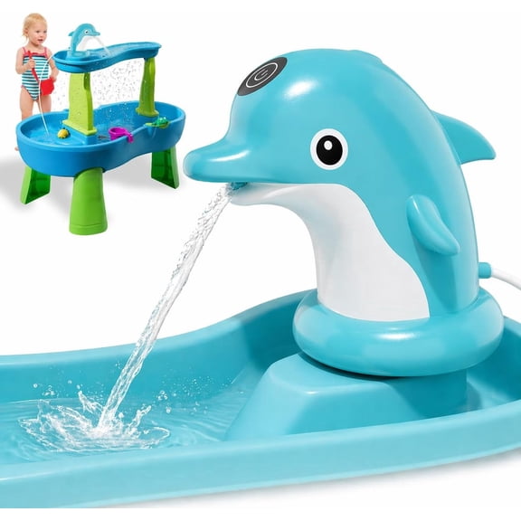 1 Pc No Drill Base Dolphin Water Table Pump, USB-C Rechargeable Battery Powered Water Pump, Blue Continuous Flow Water Play Table Accessories for Outdoor Kids Activities