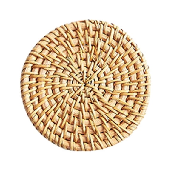 1 Pc Drink Coasters, Handmade Natural Rattan Coasters for Drinks, Minimalist Wicker Woven Coaster for Home Decor Tabletop Protection Suitable Heat Resistant Reusable Saucers for Kinds of Cups, 3.22"